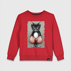 Свитшот хлопковый детский Крутой котяра в боксёрских перчатках Cool cat in b, цвет: красный