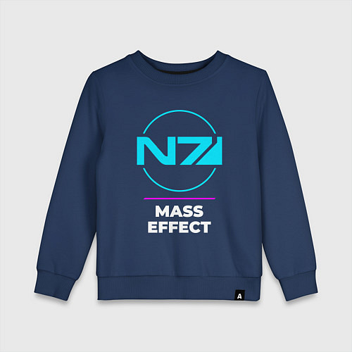 Детский свитшот Символ Mass Effect в неоновых цветах / Тёмно-синий – фото 1