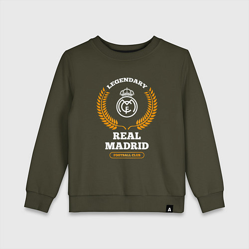 Детский свитшот Лого Real Madrid и надпись Legendary Football Club / Хаки – фото 1