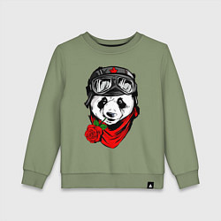 Свитшот хлопковый детский Панда с розой во рту, цвет: авокадо