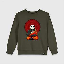 Свитшот хлопковый детский Медитация панды Дзен, цвет: хаки