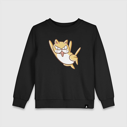 Детский свитшот Рыжий котик в прыжке / Черный – фото 1