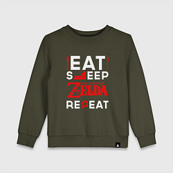 Свитшот хлопковый детский Надпись Eat Sleep Zelda Repeat, цвет: хаки