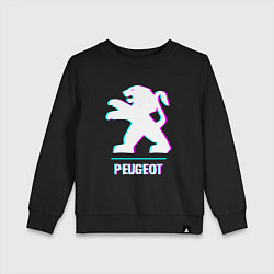 Свитшот хлопковый детский Значок Peugeot в стиле Glitch, цвет: черный