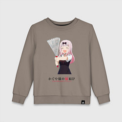 Свитшот хлопковый детский Госпожа Кагуя Love is war Синомия с веером, цвет: утренний латте
