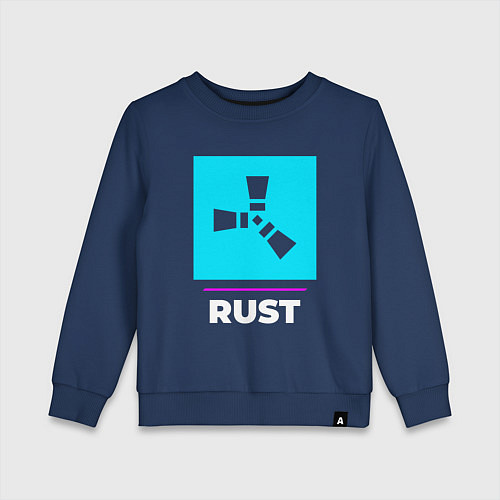Детский свитшот Символ Rust в неоновых цветах / Тёмно-синий – фото 1