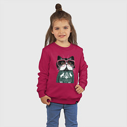 Свитшот хлопковый детский Умный кот в очках в новогоднем свитере, цвет: маджента — фото 2