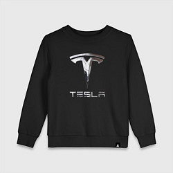 Свитшот хлопковый детский Tesla Logo Тесла Логотип, цвет: черный