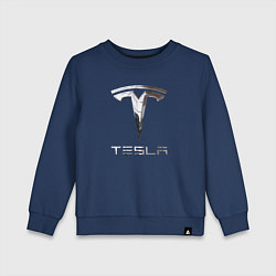 Свитшот хлопковый детский Tesla Logo Тесла Логотип, цвет: тёмно-синий
