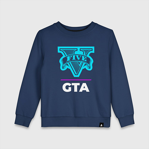 Детский свитшот Символ GTA в неоновых цветах / Тёмно-синий – фото 1