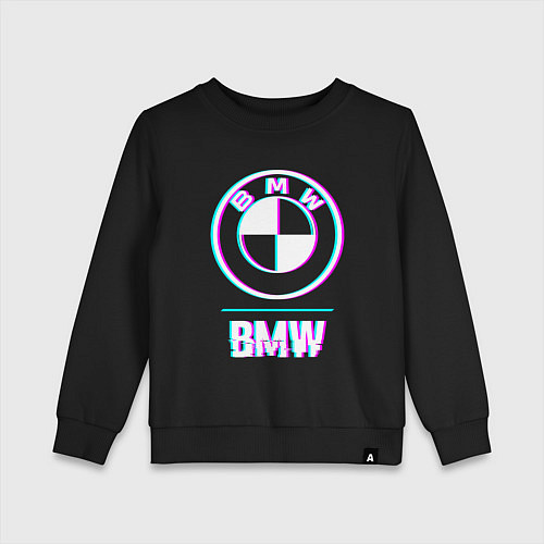 Детский свитшот Значок BMW в стиле glitch / Черный – фото 1