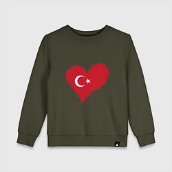 Свитшот хлопковый детский Сердце - Турция, цвет: хаки