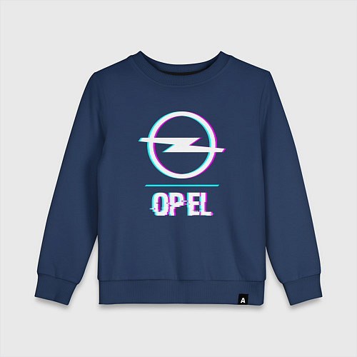 Детский свитшот Значок Opel в стиле glitch / Тёмно-синий – фото 1