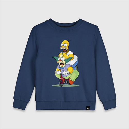 Детский свитшот Гомер Симпсон и Клоун Красти едут на детском велос / Тёмно-синий – фото 1