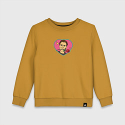 Свитшот хлопковый детский Николас Кейдж - сердце, цвет: горчичный