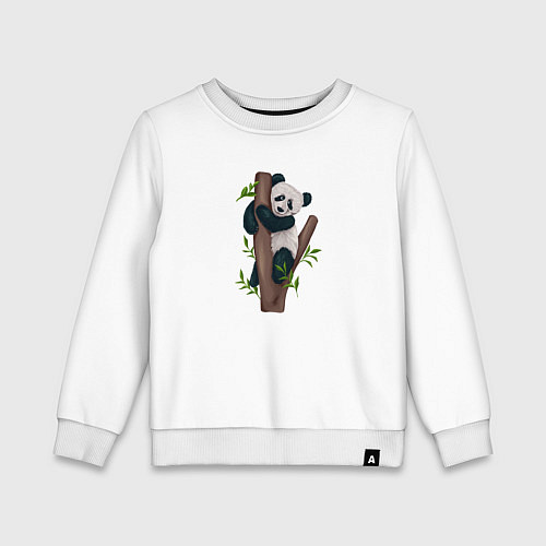 Детский свитшот Панда висит на дереве / Белый – фото 1