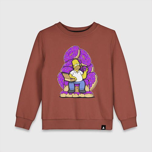 Детский свитшот Гомер Симпсон - страстный любитель пончиков / Кирпичный – фото 1