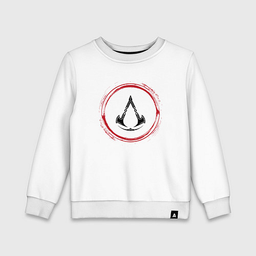 Детский свитшот Символ Assassins Creed и красная краска вокруг / Белый – фото 1
