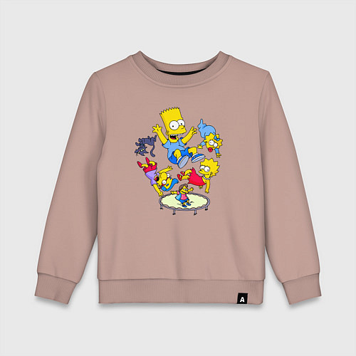 Детский свитшот Персонажи из мультфильма Симпсоны прыгают на батут / Пыльно-розовый – фото 1