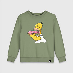 Свитшот хлопковый детский Гомер Симпсон нацелился на пончик, цвет: авокадо