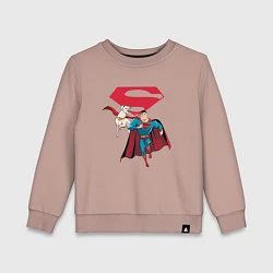 Свитшот хлопковый детский Крипто и Супермен с лого DC Лига Суперпитомцы, цвет: пыльно-розовый