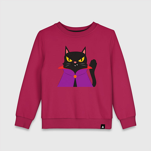 Детский свитшот Чёрный котик-волшебник / Маджента – фото 1