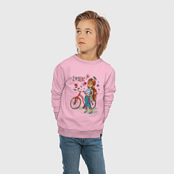 Свитшот хлопковый детский Девушка с велосипедом, цвет: светло-розовый — фото 2