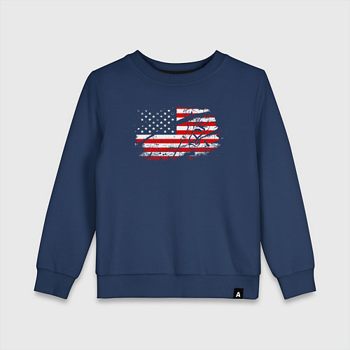Детский свитшот Флаг США с хоккеистом / Тёмно-синий – фото 1