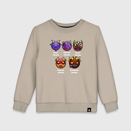 Детский свитшот Geometry Dash different demons / Миндальный – фото 1