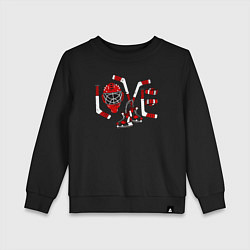 Свитшот хлопковый детский LOVE хоккейными принадлежностями, цвет: черный