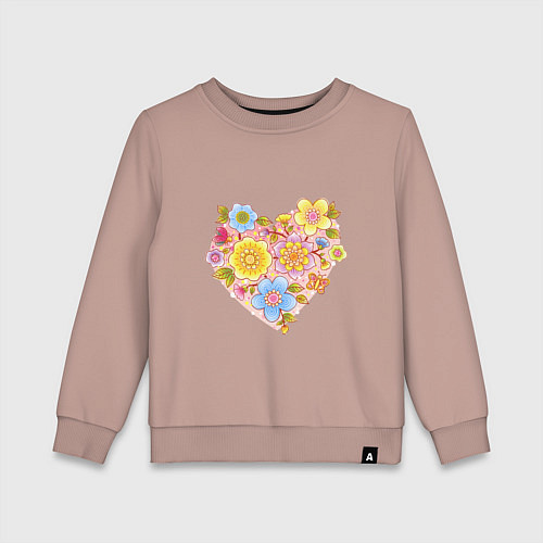 Детский свитшот Орнамент цветочный в форме сердца Любовь / Пыльно-розовый – фото 1