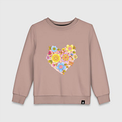 Свитшот хлопковый детский Орнамент цветочный в форме сердца Любовь, цвет: пыльно-розовый