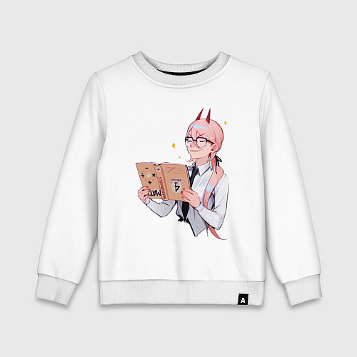 Детский свитшот Пауэр читает книгу / Белый – фото 1