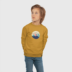 Свитшот хлопковый детский Большие океанские волны и силуэт острова на закате, цвет: горчичный — фото 2