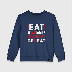 Свитшот хлопковый детский Надпись eat sleep Valorant repeat, цвет: тёмно-синий