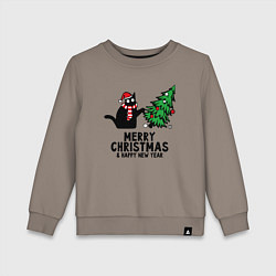 Свитшот хлопковый детский Кот роняет новогоднюю ёлку, цвет: утренний латте