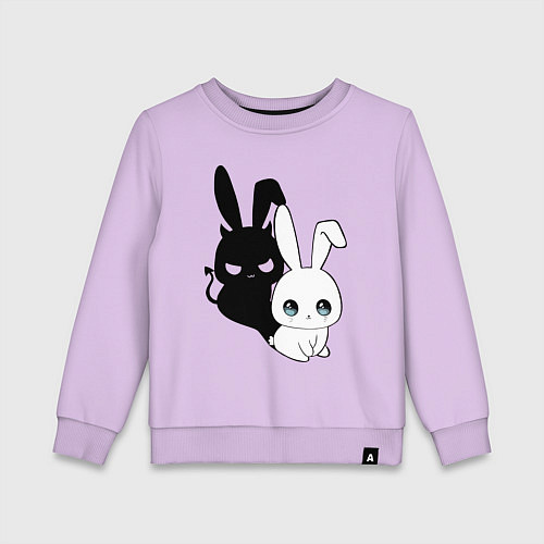 Детский свитшот Милый кролик - ангелочек или дьяволёнок? / Лаванда – фото 1