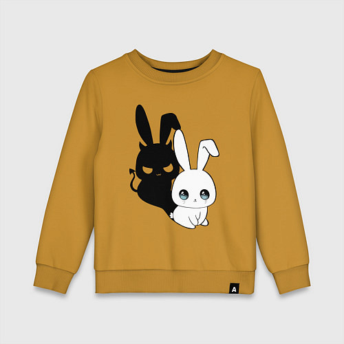Детский свитшот Милый кролик - ангелочек или дьяволёнок? / Горчичный – фото 1