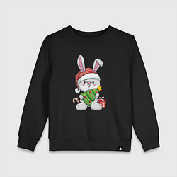 Свитшот хлопковый детский Новогодний кролик с елочкой, цвет: черный