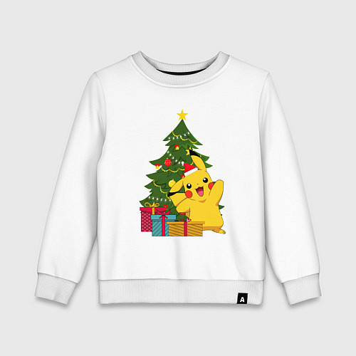 Детский свитшот Новогодний Пикачу и елка / Белый – фото 1