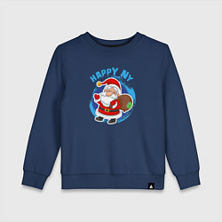 Свитшот хлопковый детский Мультяшный Санта Клаус с мешком подарков, цвет: тёмно-синий