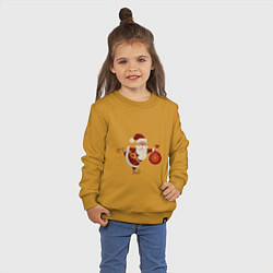 Свитшот хлопковый детский Дед Мороз на коньках с мешком подарков, цвет: горчичный — фото 2