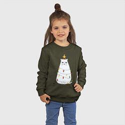 Свитшот хлопковый детский Кот-ёлка, цвет: хаки — фото 2