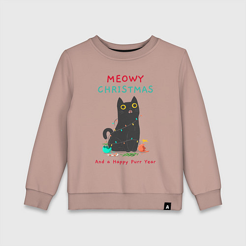 Детский свитшот Meowy Christmas and a happy purr year / Пыльно-розовый – фото 1