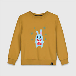 Свитшот хлопковый детский Голубой кролик с подарком, цвет: горчичный