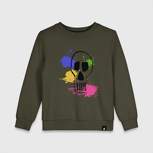 Детский свитшот Черепушка со следами красок / Хаки – фото 1