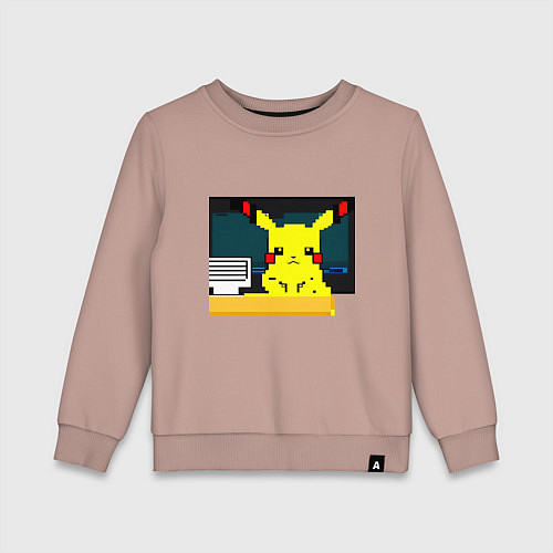 Детский свитшот Пикачу программист 8bit / Пыльно-розовый – фото 1
