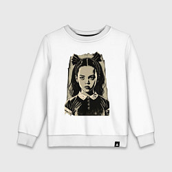 Свитшот хлопковый детский Wednesday Adams иллюстрация, цвет: белый