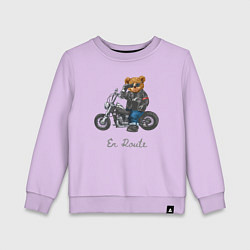 Свитшот хлопковый детский Крутой мотоциклист медведь, цвет: лаванда
