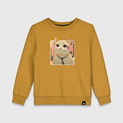 Свитшот хлопковый детский Cat smiling meme art, цвет: горчичный
